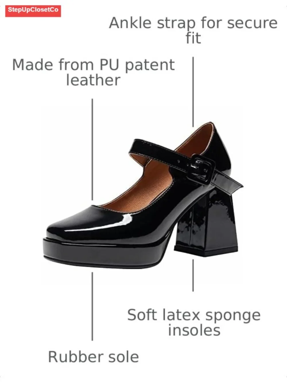 Mary Jane Platform Chunky Heels PU Patent Leather Pumps